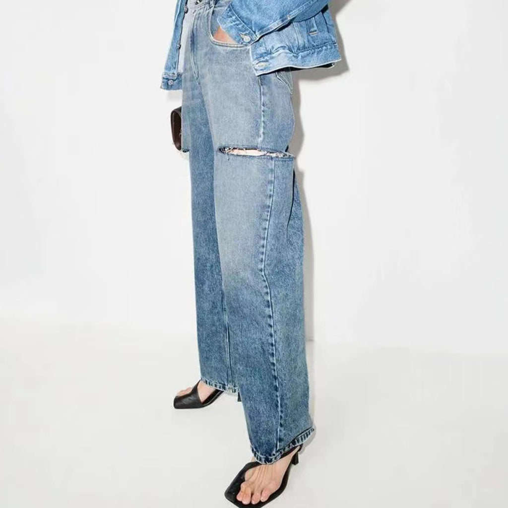 Women's Clothing Men's Hip-Hop Washed Dressed Trousers Trendy Men's And Women's Maggie Blanket Cut BAGGY Jeans