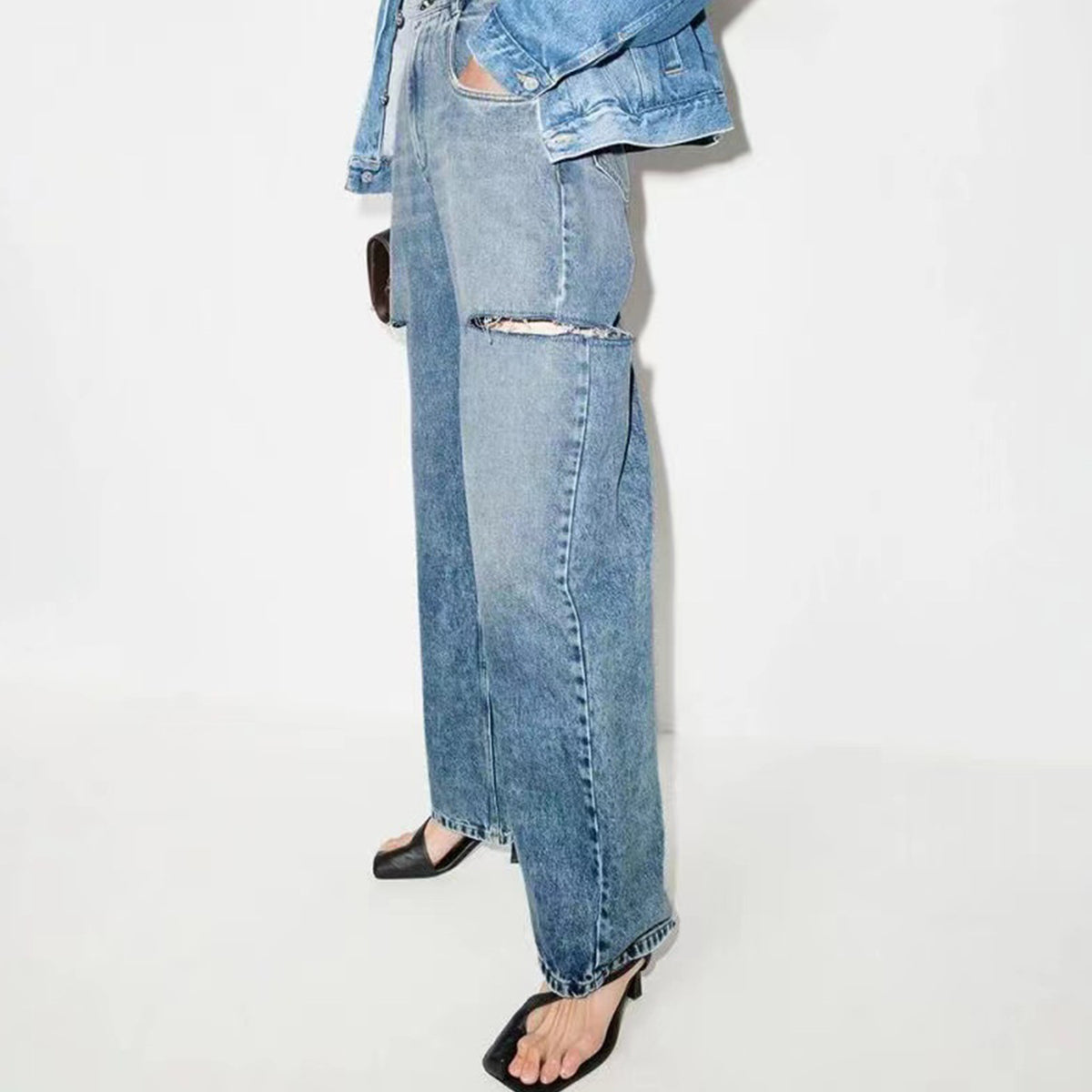 Women's Clothing Men's Hip-Hop Washed Dressed Trousers Trendy Men's And Women's Maggie Blanket Cut BAGGY Jeans
