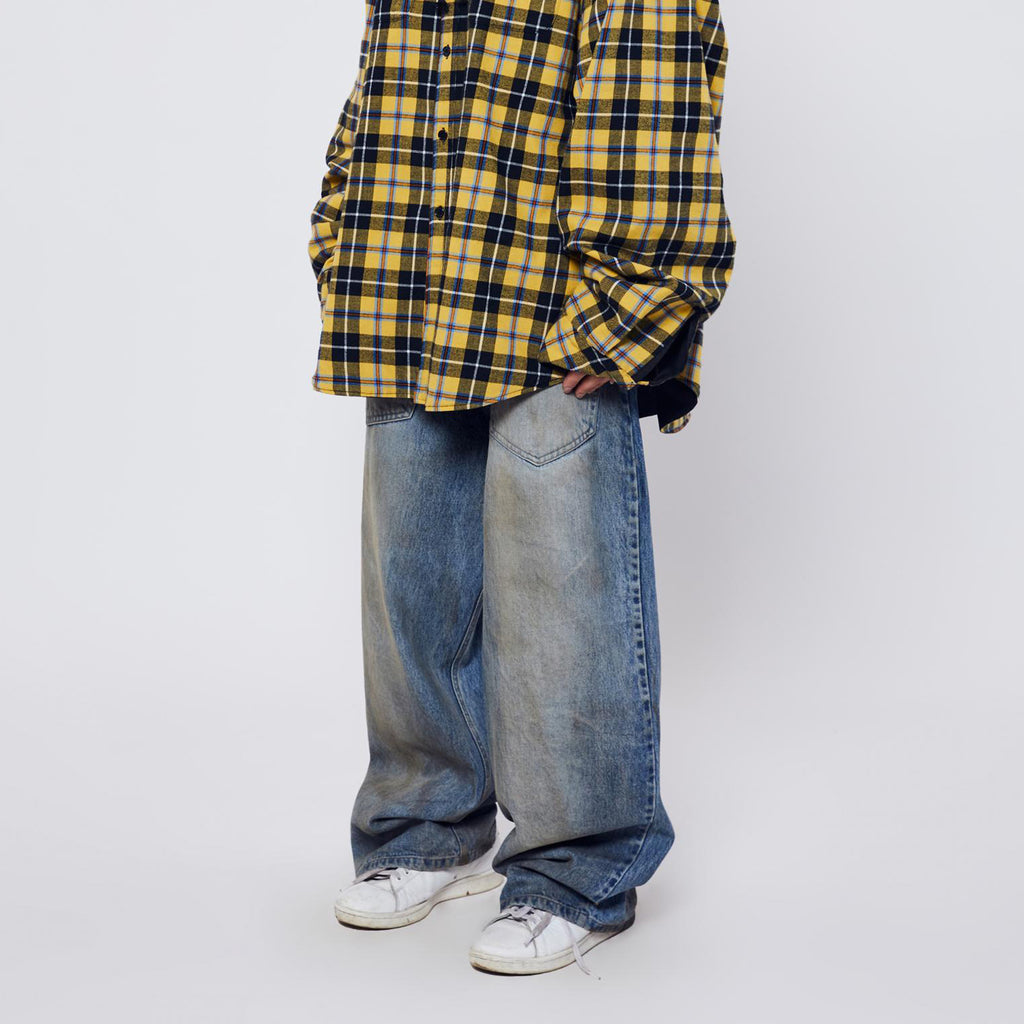 Men's Wear Women's Urban Men's And Women's Same-style Washed Trousers Trendy Front And Back Reverse Profile Blue Denim