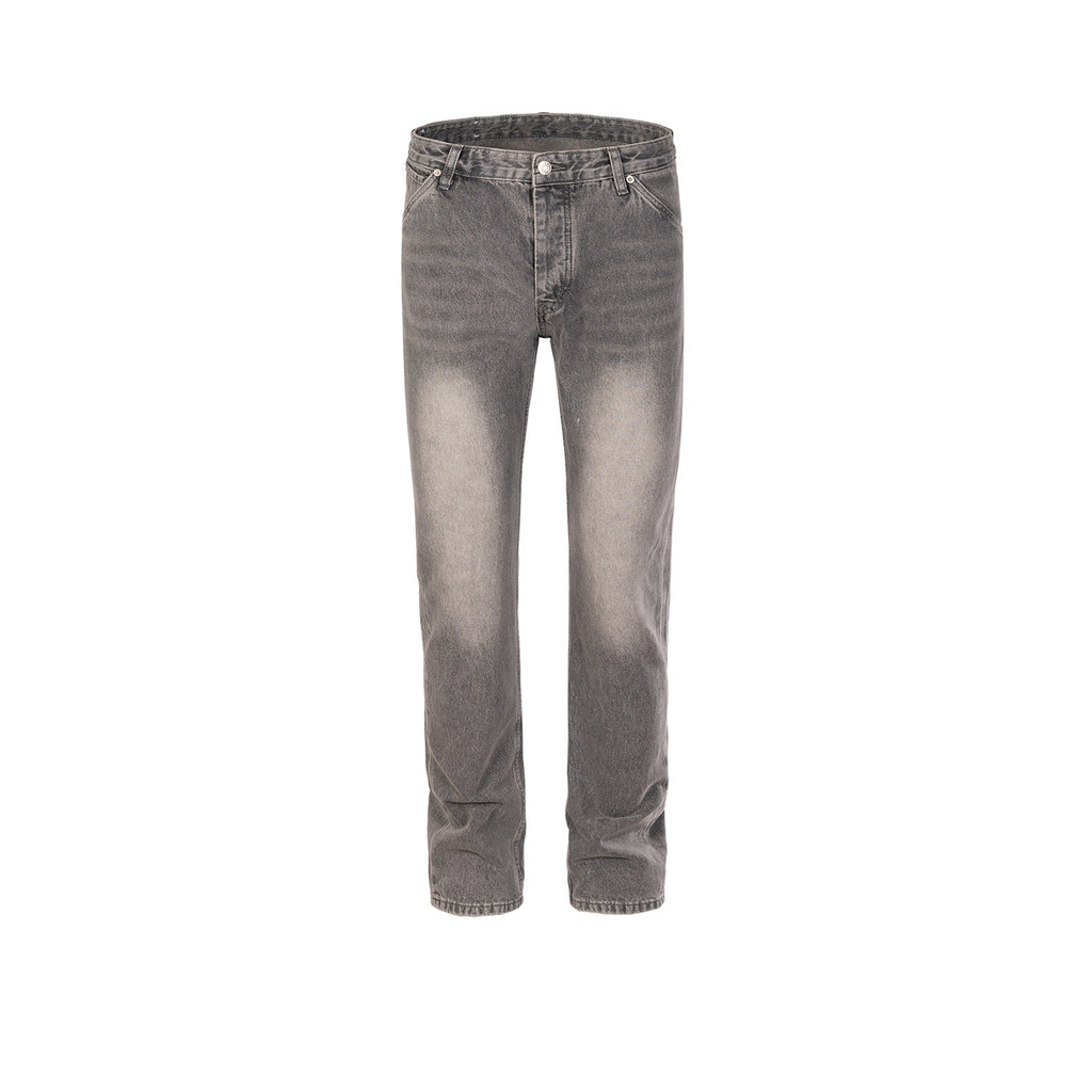 Men's And Women's Urban Style Cement Grey Cow Trousers Straight Slim-Fit Jeans