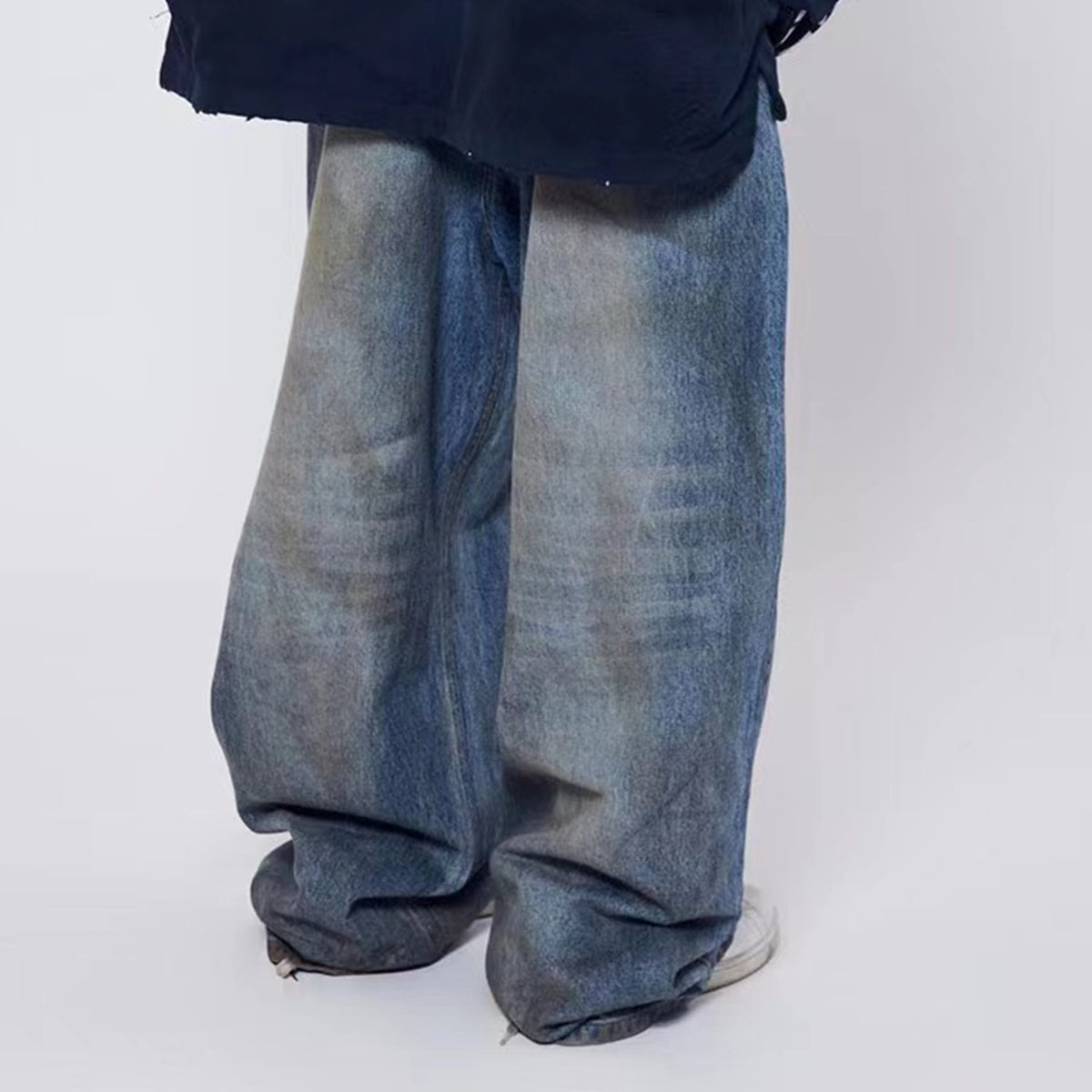 Men's Wear Women's Urban Men's And Women's Same-style Washed Trousers Trendy Front And Back Reverse Profile Blue Denim