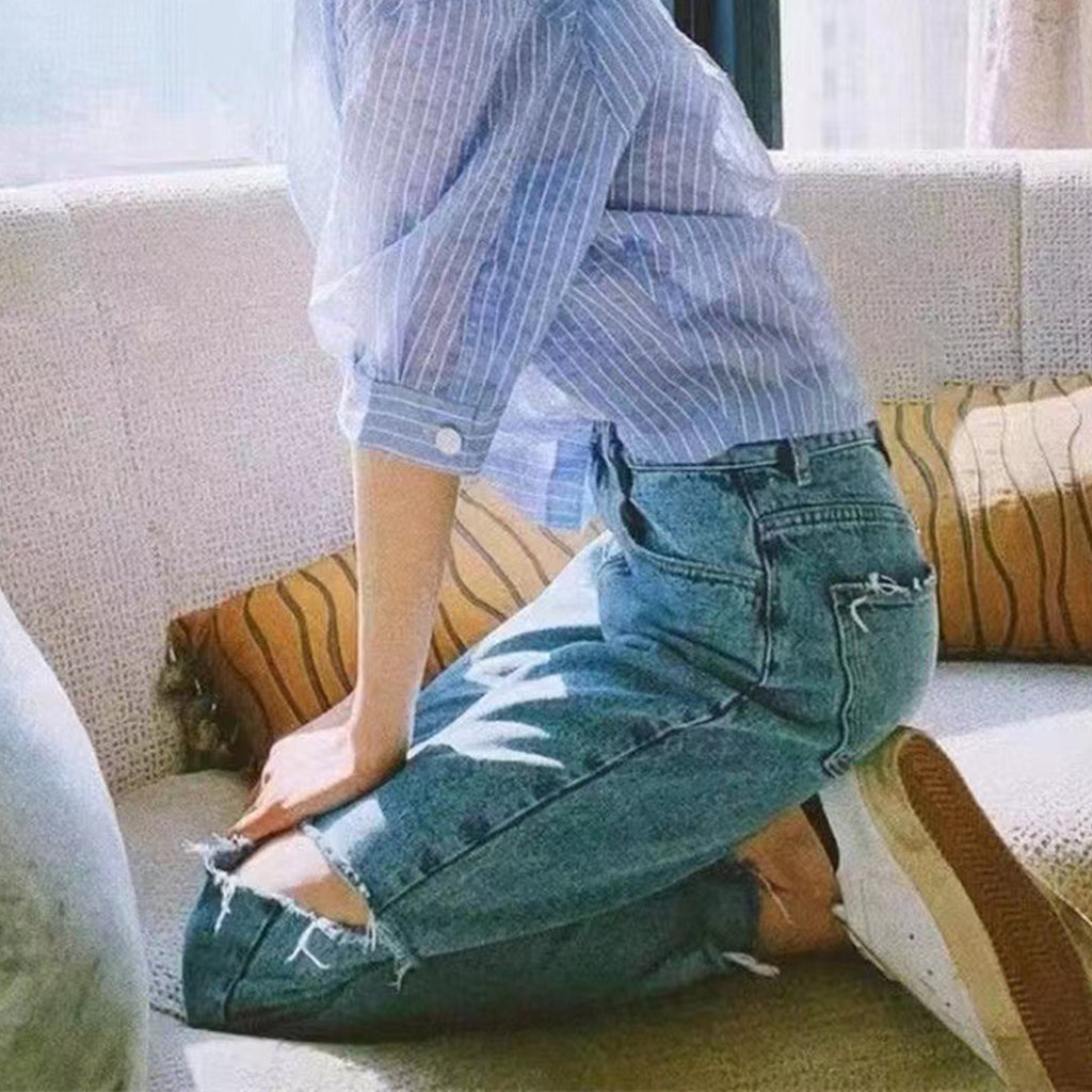Women's Clothing Men's Hip-Hop Washed Dressed Trousers Trendy Men's And Women's Maggie Blanket Cut BAGGY Jeans