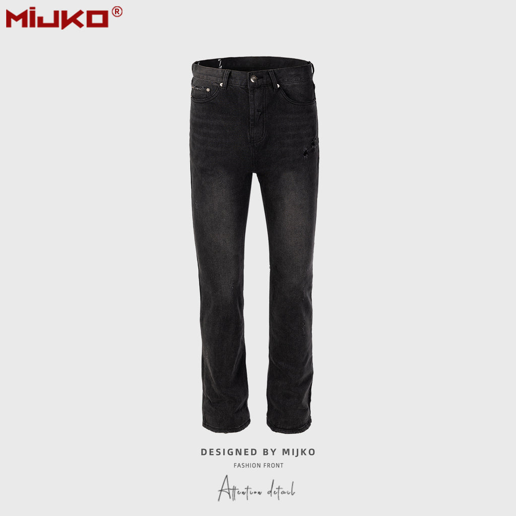Men's And Women's Hip-Hop Washed Heavy Black Cow Men's And Women's Pants Slim-Fit Trendy Jeans