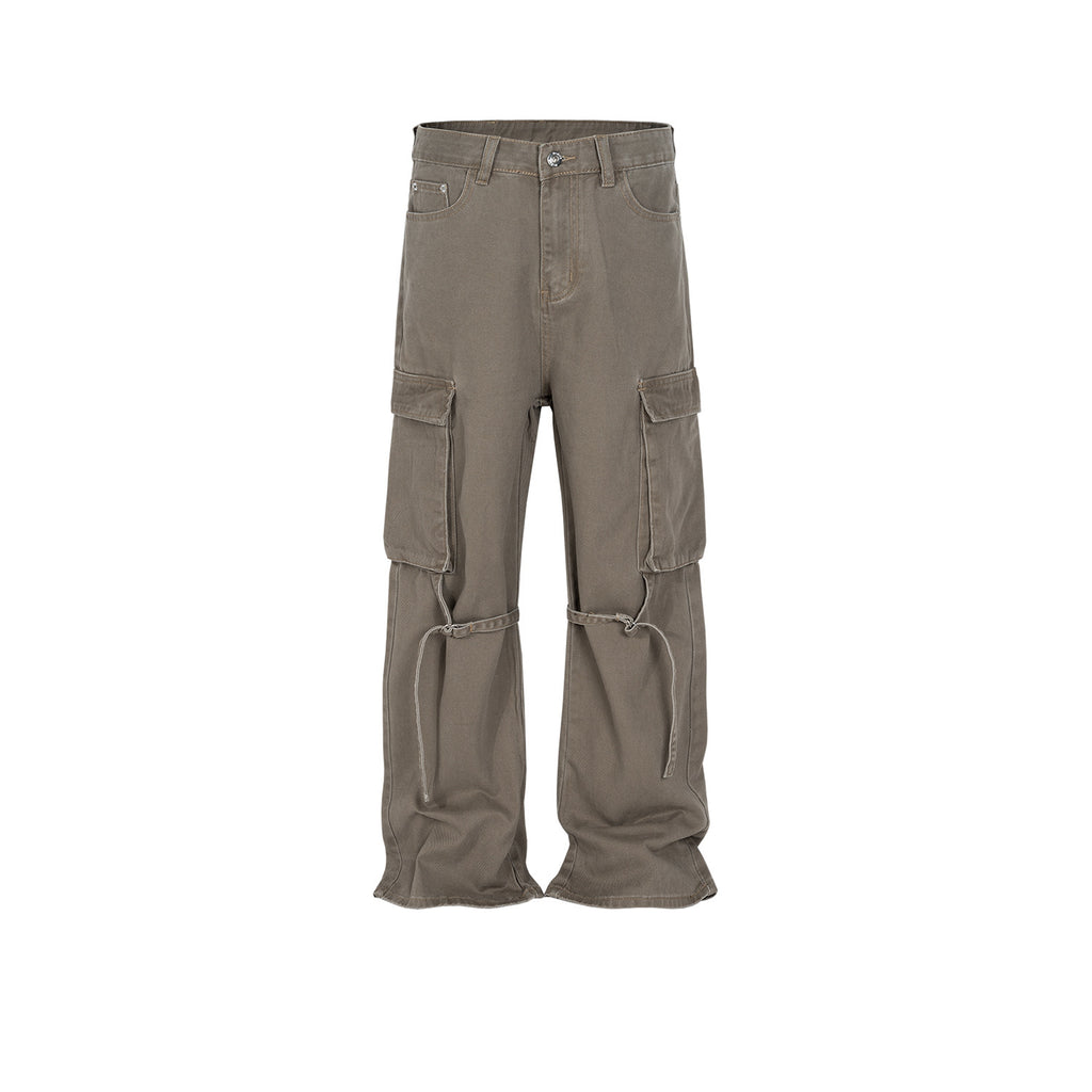 Men's And Women's Wash Old Pants Unisex Unisex Knee Belted Pleated Multi-size Trendy Jeans