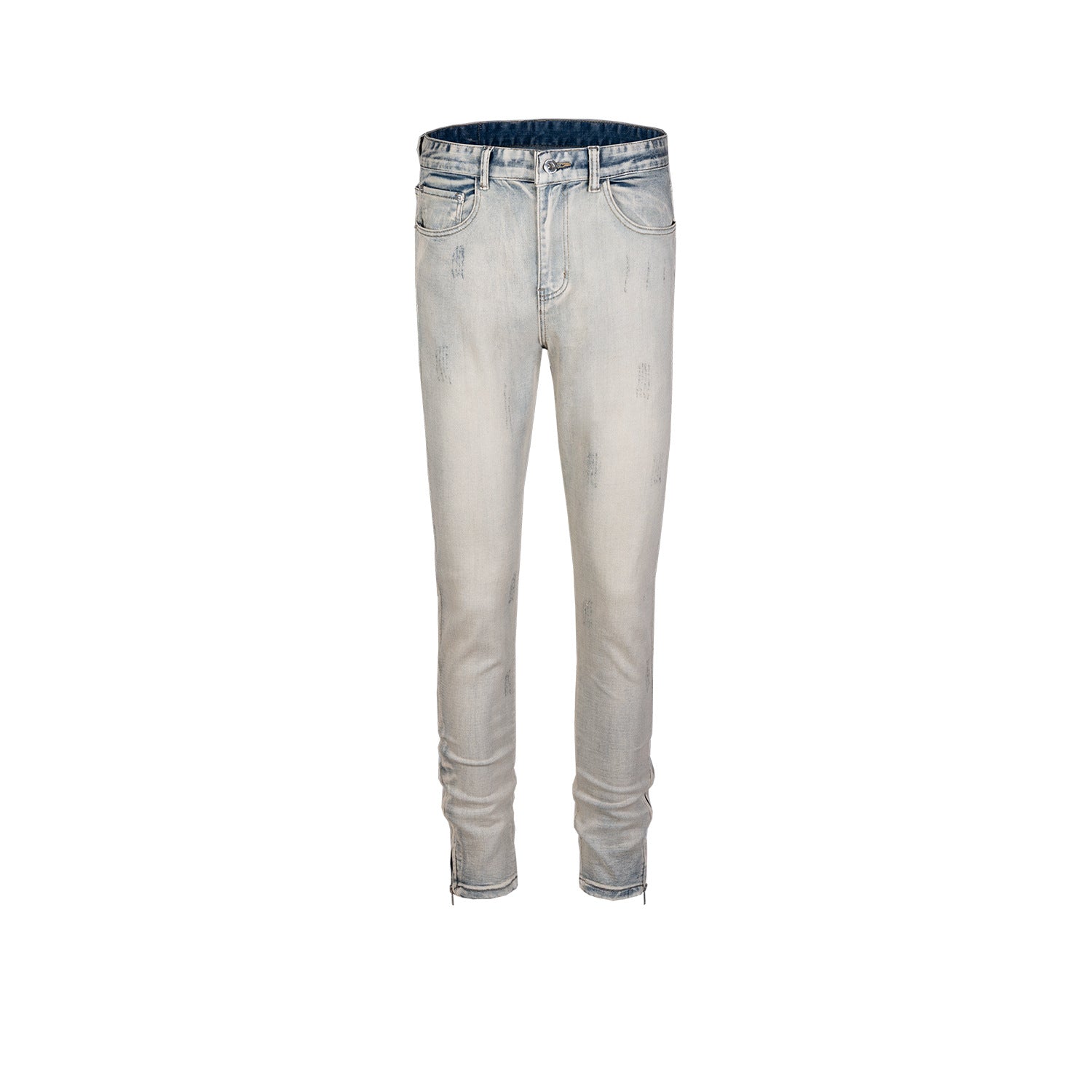 Men's And Women's Autumn And Winter Urban Slim-fit Old Worm Bite Wear Trousers Wide-legged Zipper Washable Denim Trendy