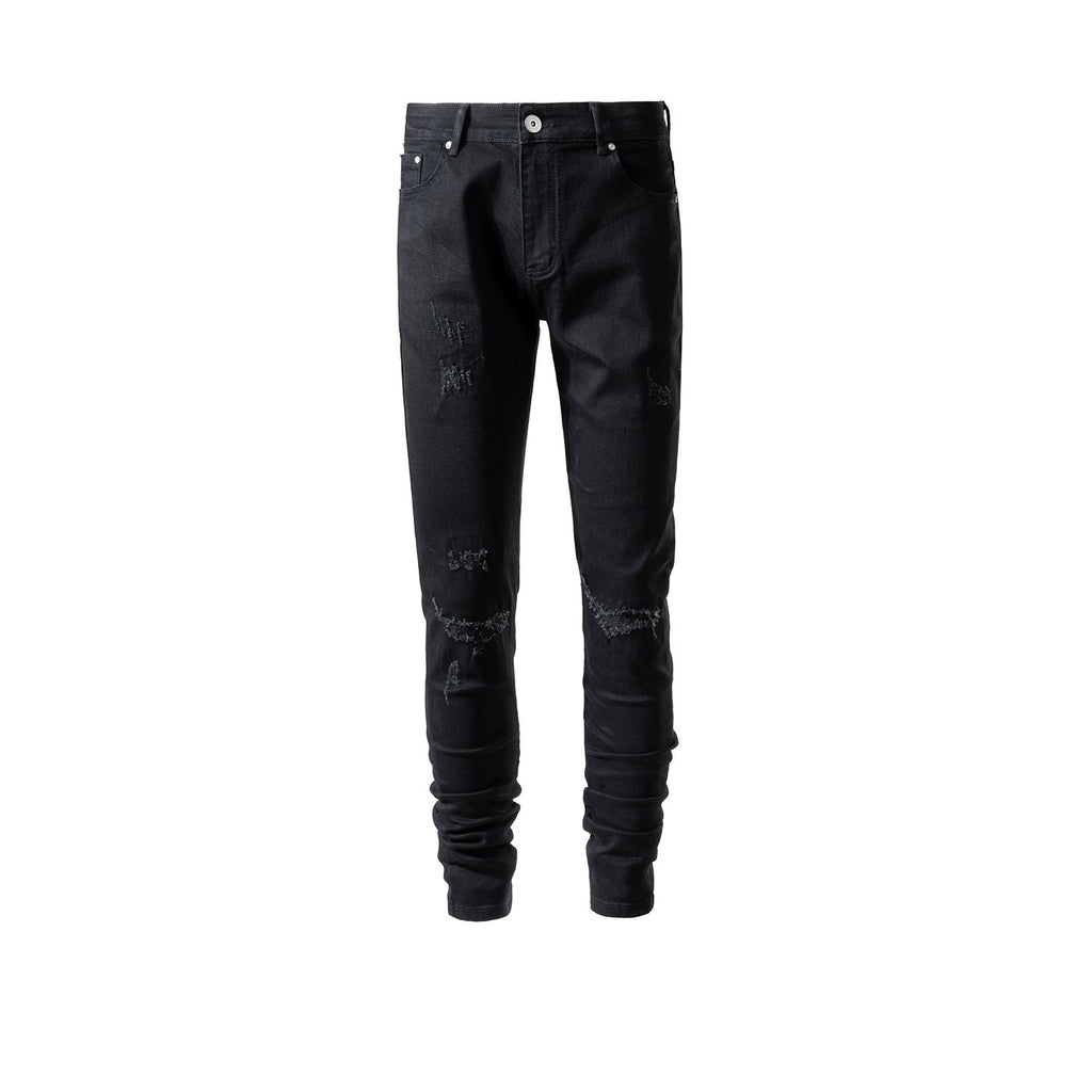 Men's Women's Spring And Summer Urban High Street Micro-stretch Fabric Trousers Unisex Scrub Black Jeans