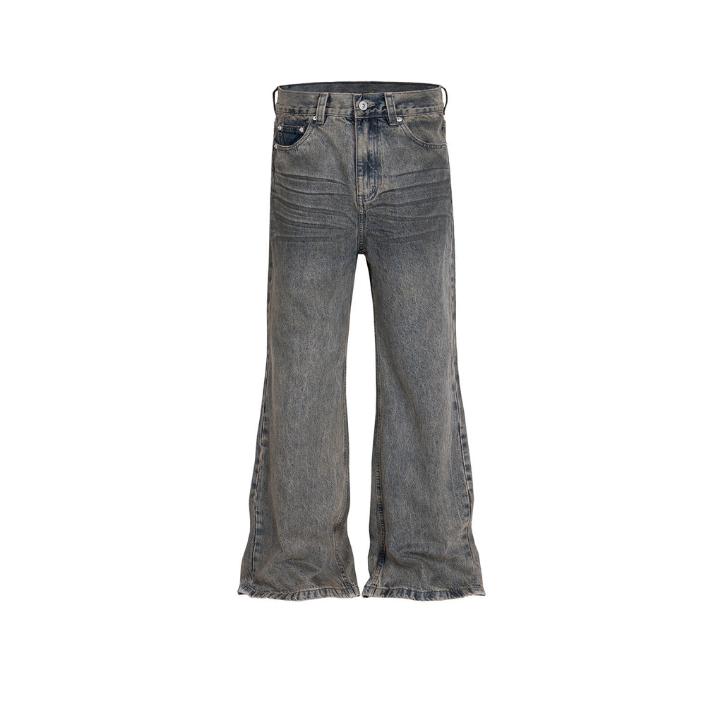 Men's Wear Women's High Street Style Wash-up Trousers Unisex Neutral Stucco Dye Micro-La Jeans