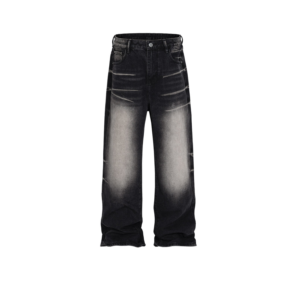 Men's Women's Wash-up Laser Textured Pants Men's And Women's High Street Style Straight Jeans Trendy