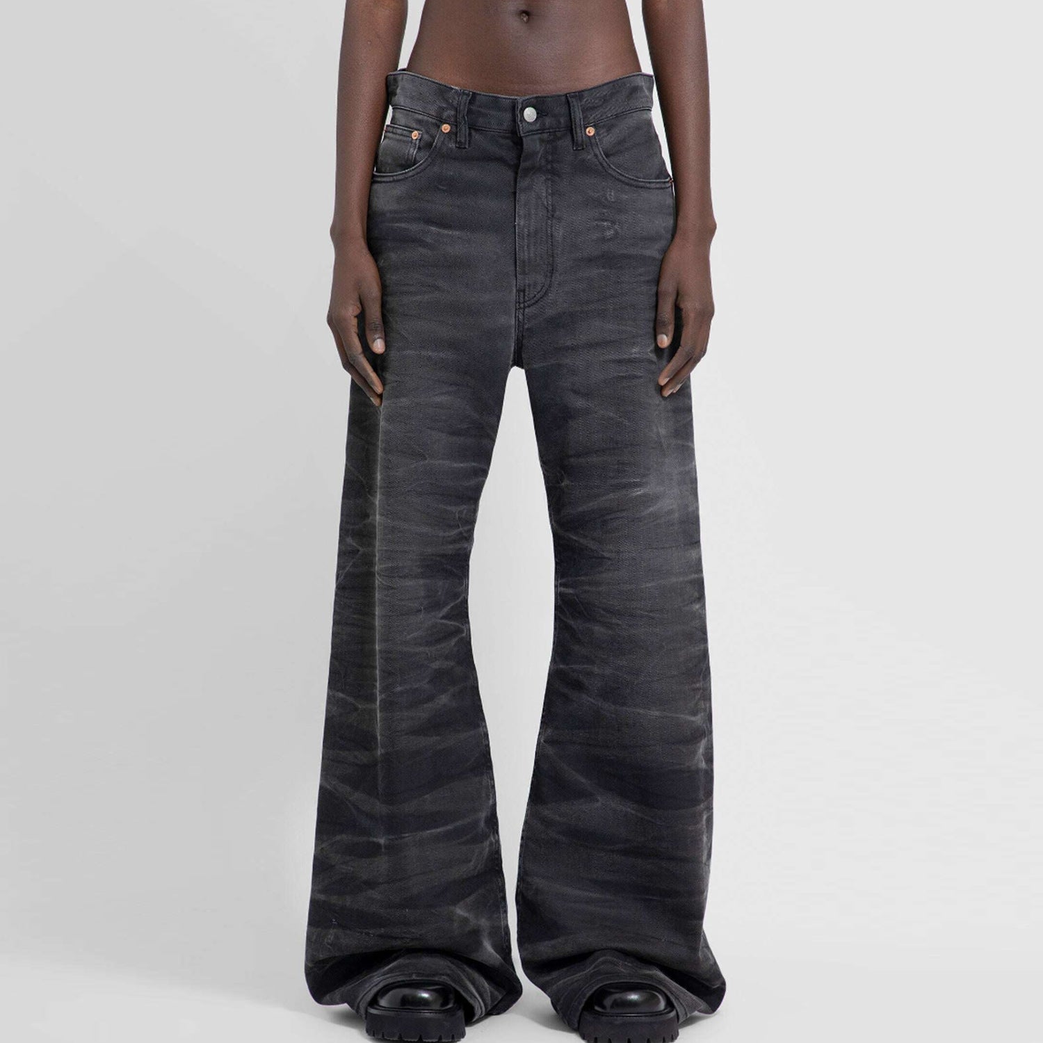 Men's And Women's Washed Old Pants Unisex High Street Textured Couple's Water Corrugated Micro-La Jeans