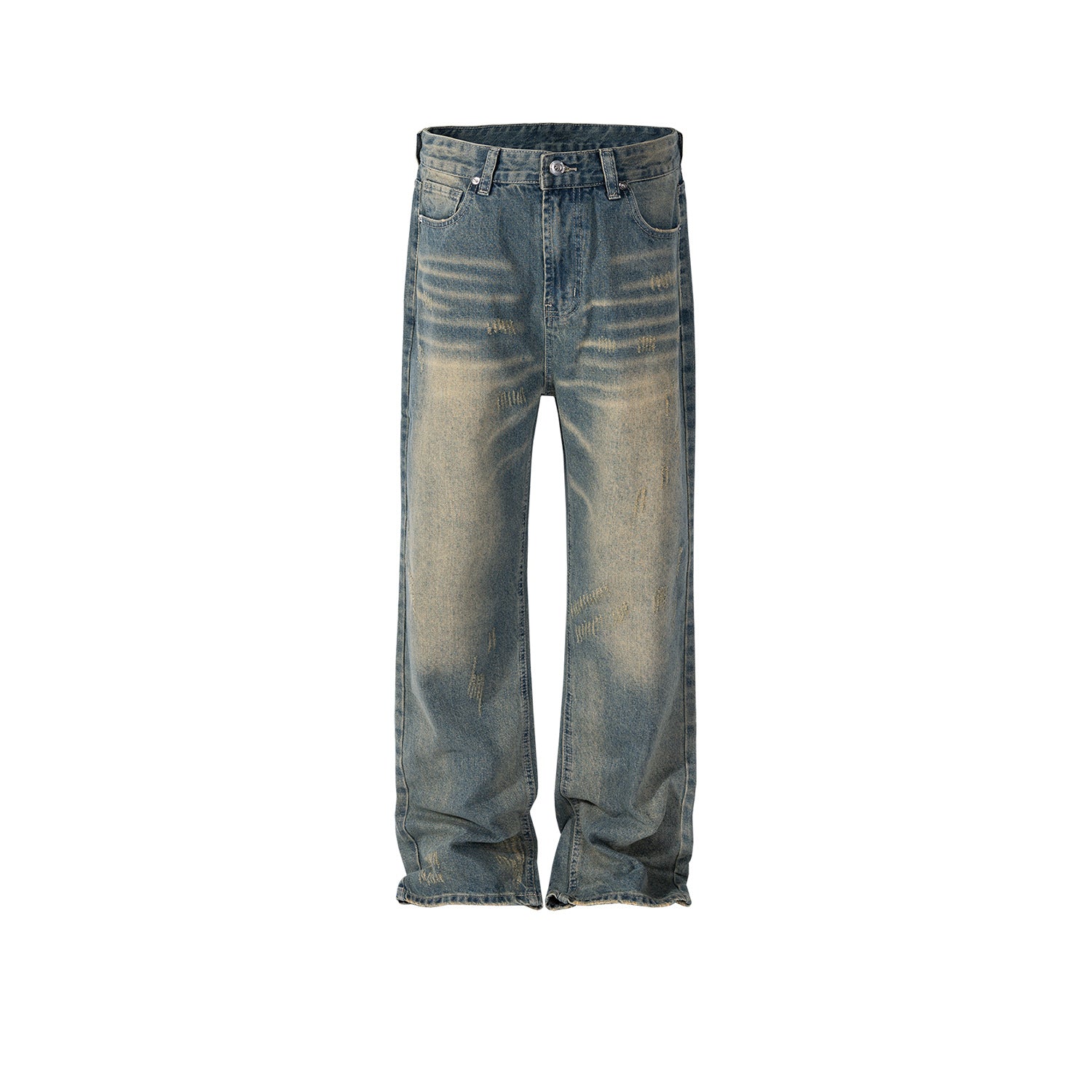Men's And Women's Insect Bite Cat's Claw Destruction Trousers Men's And Women's Straight Tube Washing Water Old Blue High Street Jeans