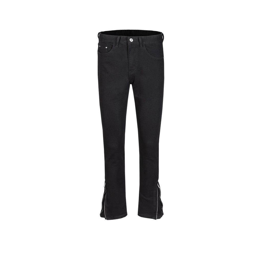 Men's Women's Urban High Street Zipper Leg Micro-stretch Trousers Unisex Black Slim-fit Jeans