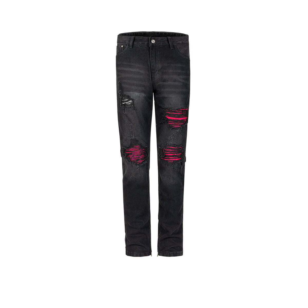 Men's Wear Women's Urban High Street Contrast Ripped Pants Men's And Women's Washed Old Zipper Leg Jeans