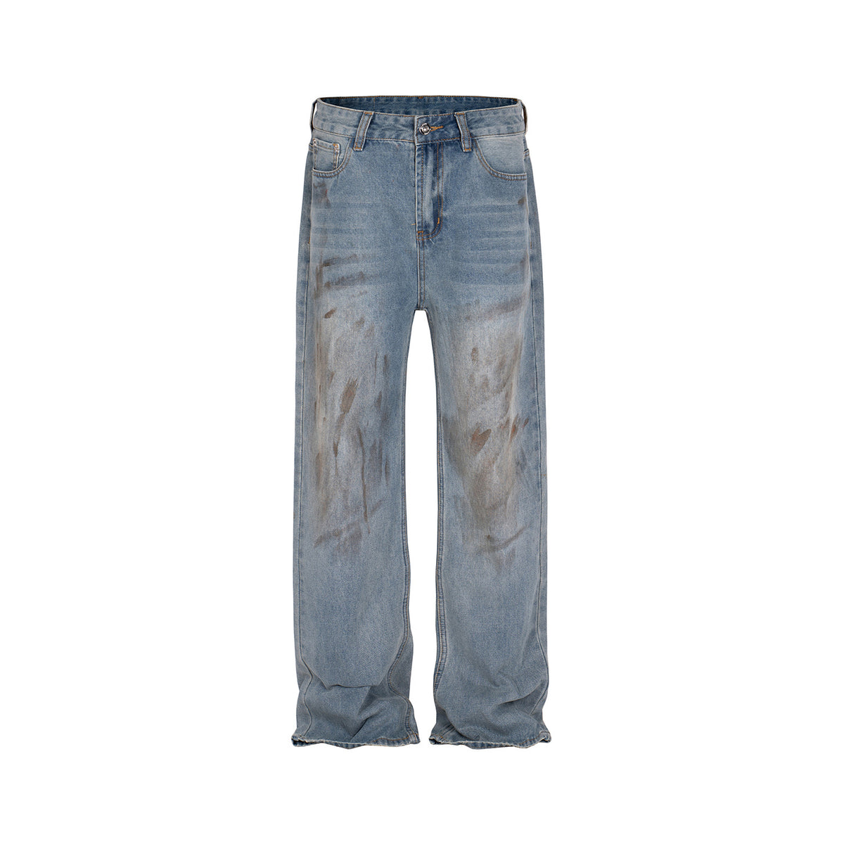 Men's Clothing Women's High Street Splash Paint Hand-painted Trousers Men's And Women's Same Style Washed Old Straight Wide-legged Blue Jeans