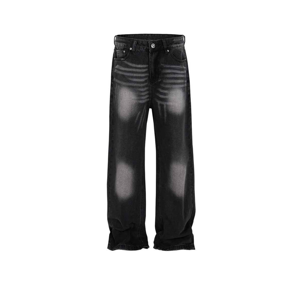 Men's Women's Wash-up Laser Textured Pants Unisex Straight Slim High Street Trendy Jeans