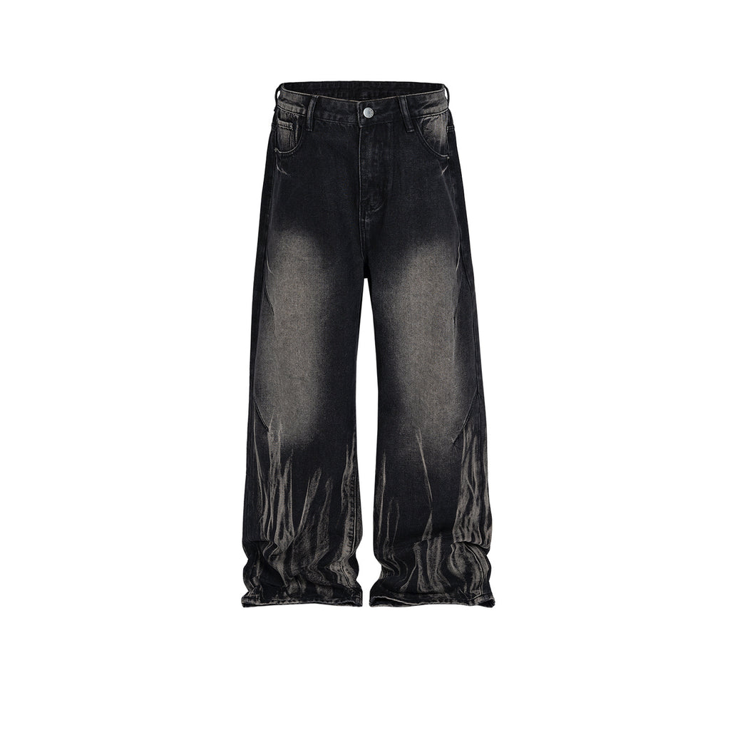 Men's And Women's Wash Old Pants Men's And Women's Same Style Laser Texture White Straight High Street Style Jeans