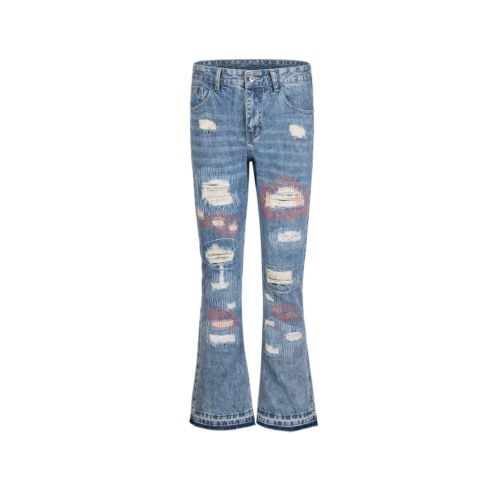 Men's And Women's Micro Trousers Men's And Women's Patch Ripped Washed Old Cat's Broad Jeans Trendy