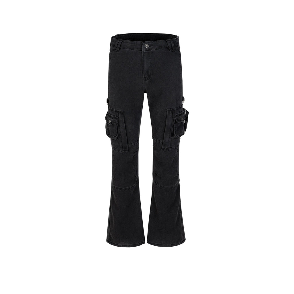 Men's Women's Autumn And Winter Urban Black Multi-Pocket Wide-Leg Trousers Unisex High Street Casual Jeans
