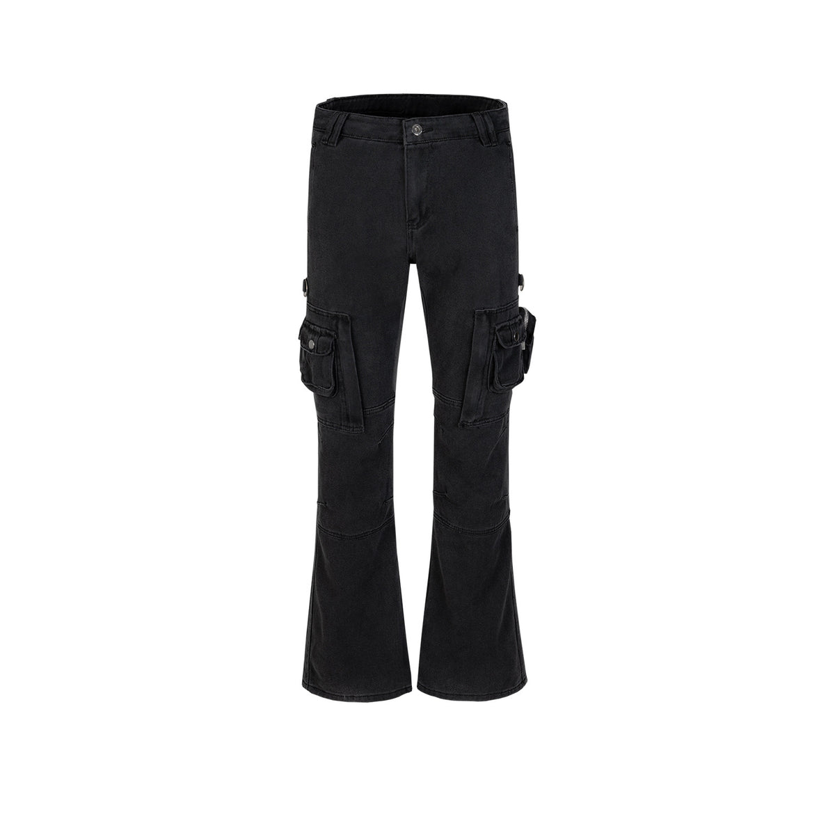 Men's Women's Autumn And Winter Urban Black Multi-Pocket Wide-Leg Trousers Unisex High Street Casual Jeans