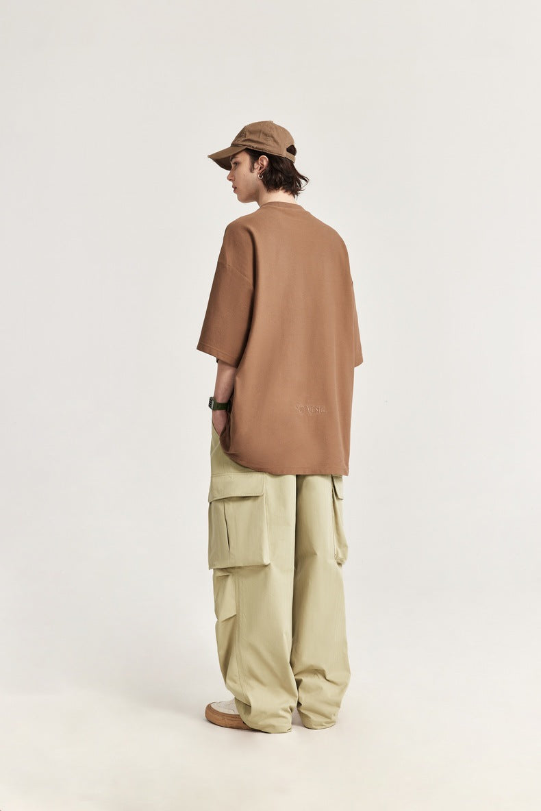 Spring And Summer New Arrival Large Pocket Parachute Wide Leg Pants Herringbone Pattern Casual Trousers Men's Overalls Pants