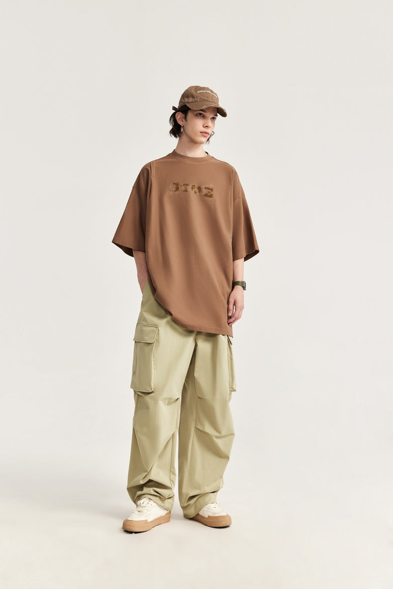 Spring And Summer New Arrival Large Pocket Parachute Wide Leg Pants Herringbone Pattern Casual Trousers Men's Overalls Pants