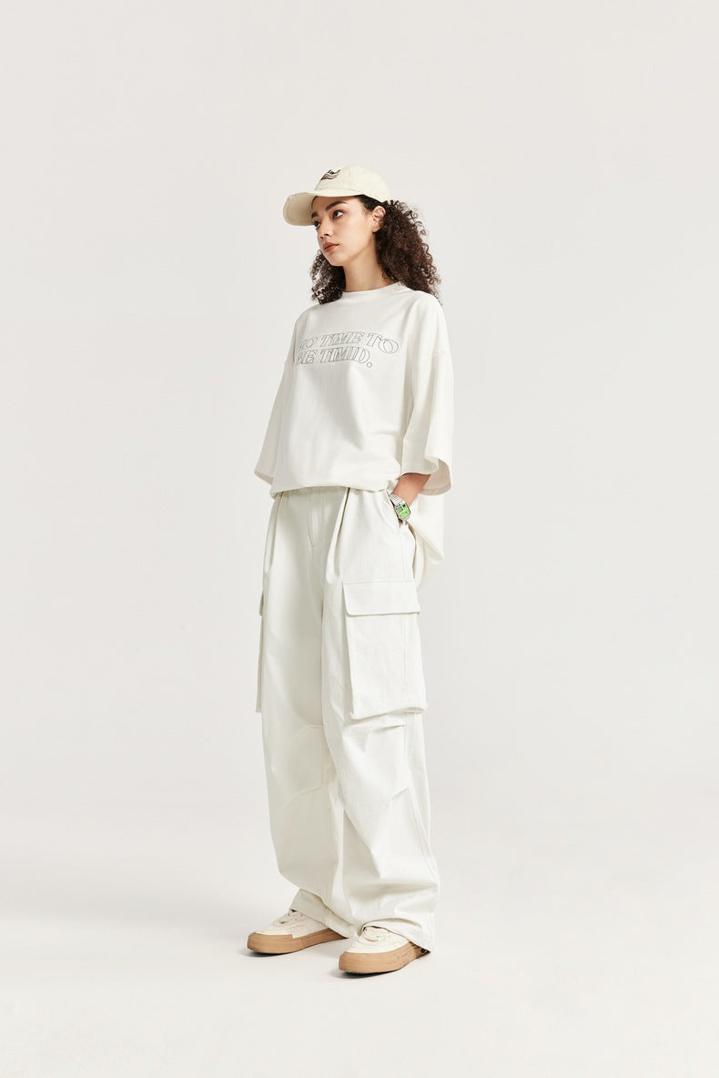 Spring And Summer New Arrival Large Pocket Parachute Wide Leg Pants Herringbone Pattern Casual Trousers Men's Overalls Pants