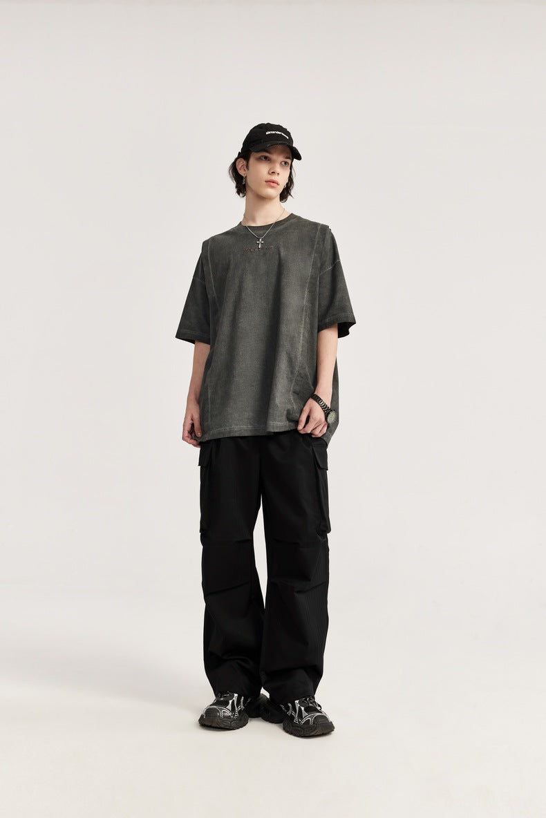 Spring And Summer New Arrival Large Pocket Parachute Wide Leg Pants Herringbone Pattern Casual Trousers Men's Overalls Pants