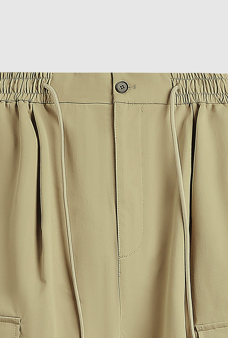 Spring And Summer New Arrival Large Pocket Parachute Wide Leg Pants Herringbone Pattern Casual Trousers Men's Overalls Pants