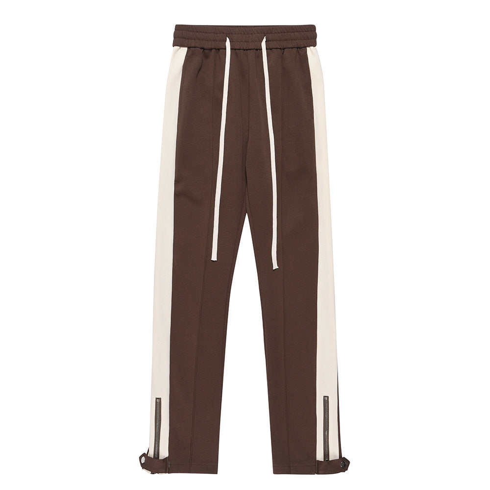 High Street Style Color Stitching Casual Wide-leg Trousers Men's American-style Niche Loose Zipper Split Long Sweatpants