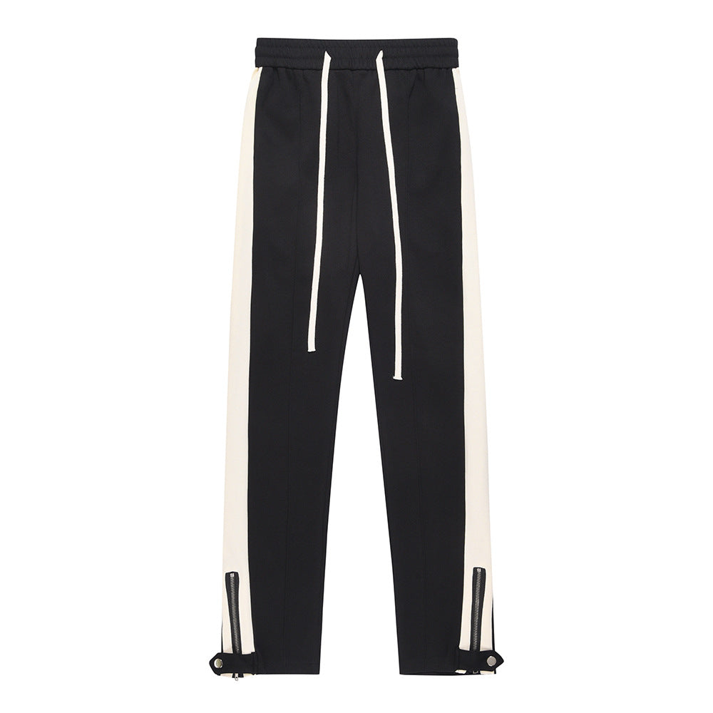 High Street Style Color Stitching Casual Wide-leg Trousers Men's American-style Niche Loose Zipper Split Long Sweatpants