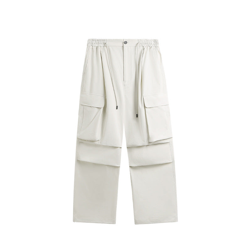 Spring And Summer New Arrival Large Pocket Parachute Wide Leg Pants Herringbone Pattern Casual Trousers Men's Overalls Pants