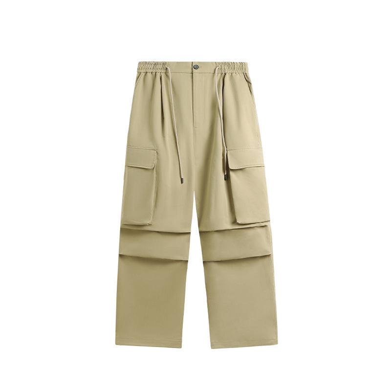 Spring And Summer New Arrival Large Pocket Parachute Wide Leg Pants Herringbone Pattern Casual Trousers Men's Overalls Pants