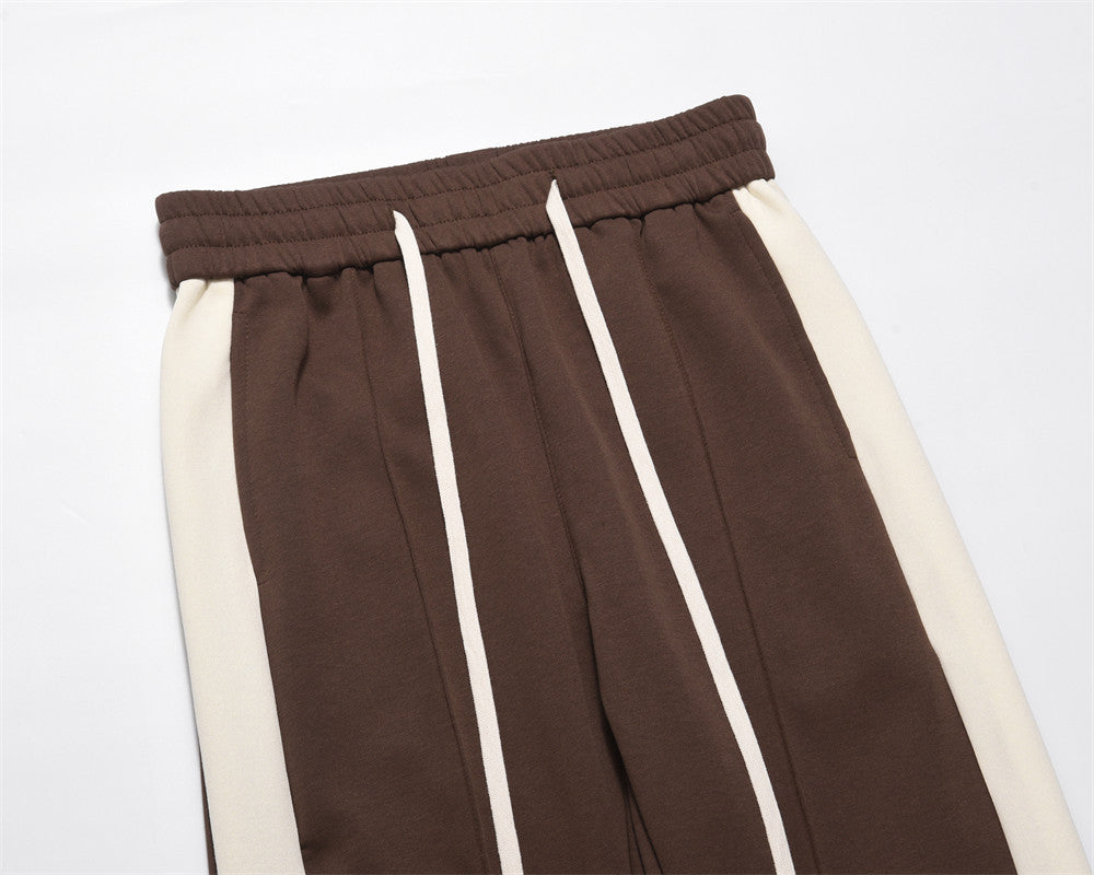 High Street Style Color Stitching Casual Wide-leg Trousers Men's American-style Niche Loose Zipper Split Long Sweatpants