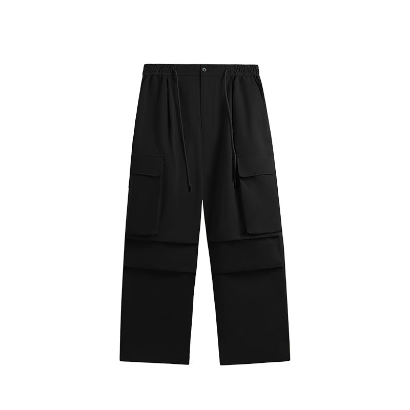Spring And Summer New Arrival Large Pocket Parachute Wide Leg Pants Herringbone Pattern Casual Trousers Men's Overalls Pants