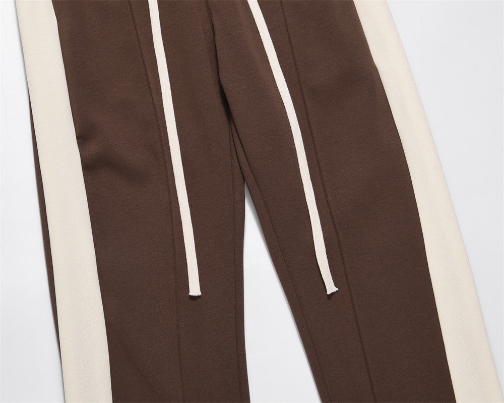 High Street Style Color Stitching Casual Wide-leg Trousers Men's American-style Niche Loose Zipper Split Long Sweatpants