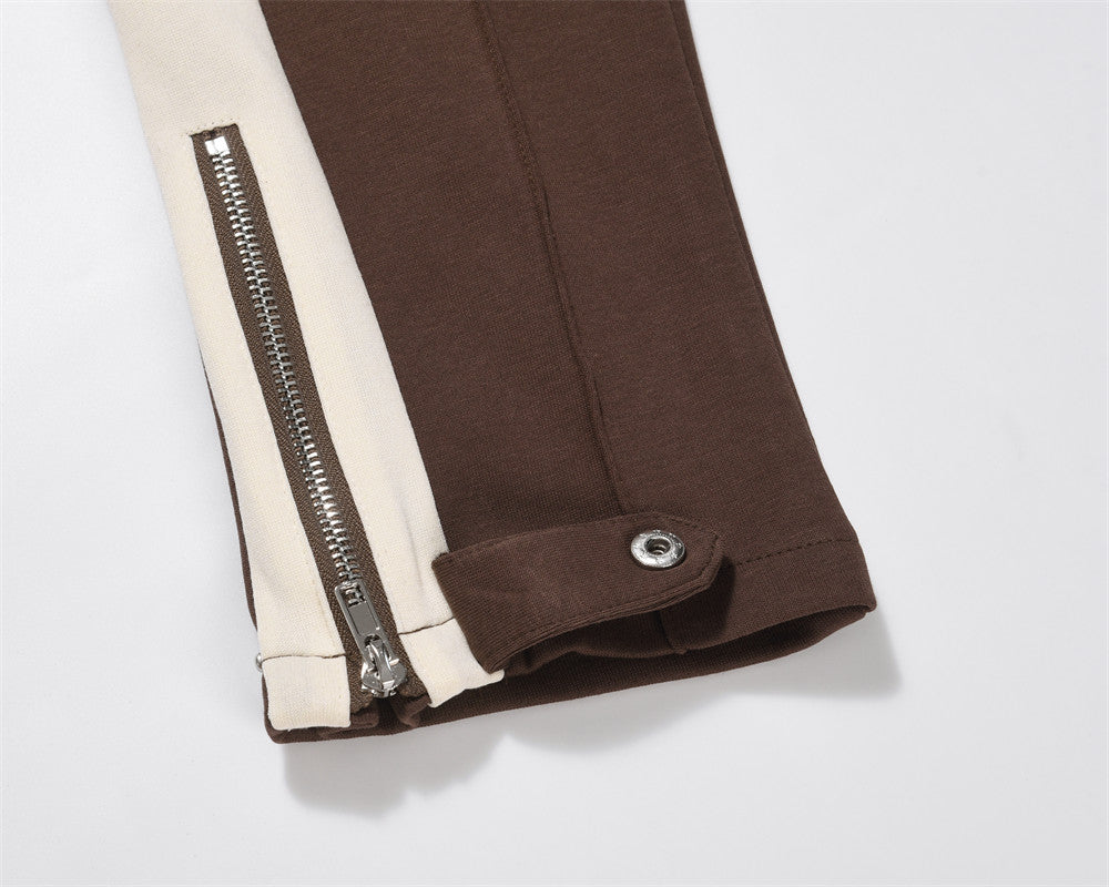 High Street Style Color Stitching Casual Wide-leg Trousers Men's American-style Niche Loose Zipper Split Long Sweatpants