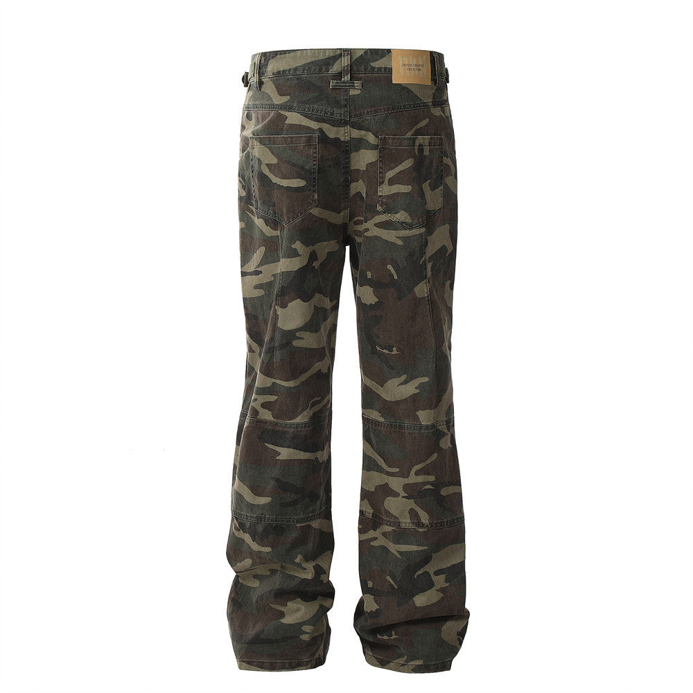 European And American Camouflage Workwear Trousers Men's Pleated Sports Casual Pants Loose Wide-foot Micro-flared Trendy Hippie Pants
