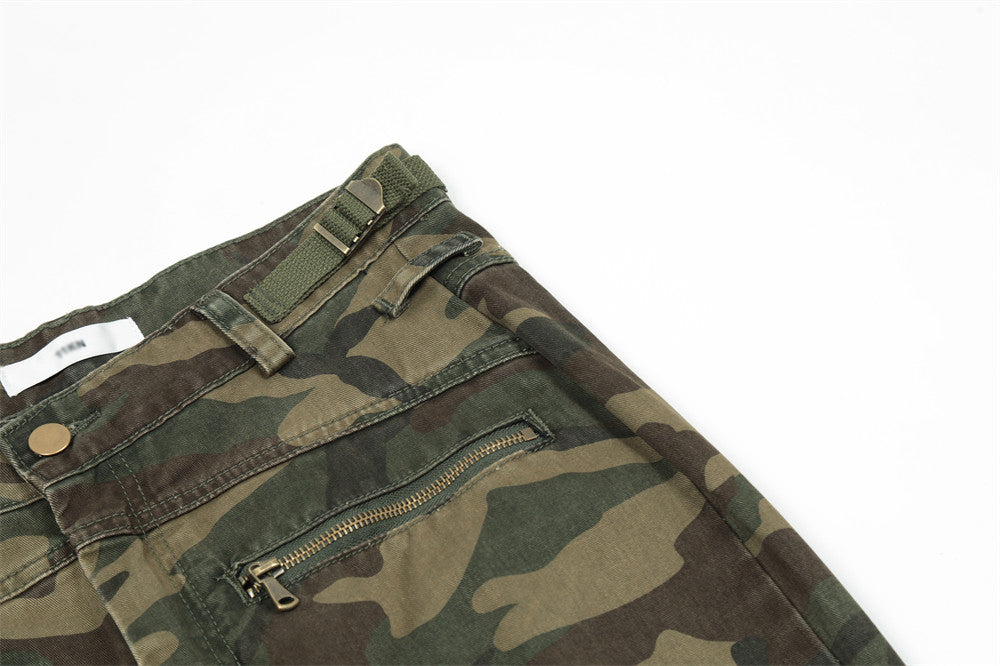 European And American Camouflage Workwear Trousers Men's Pleated Sports Casual Pants Loose Wide-foot Micro-flared Trendy Hippie Pants
