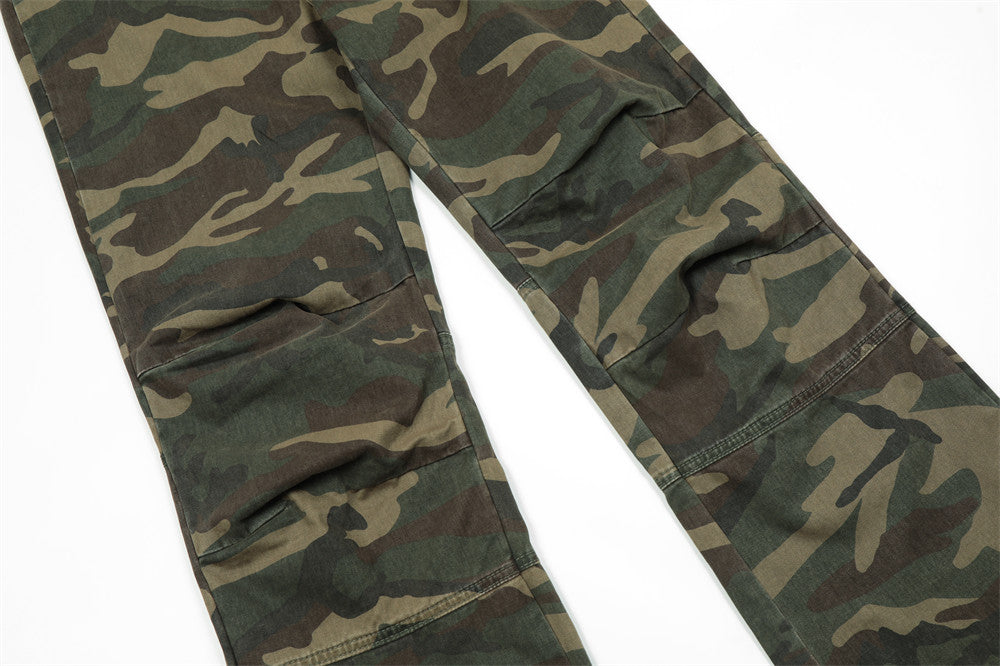 European And American Camouflage Workwear Trousers Men's Pleated Sports Casual Pants Loose Wide-foot Micro-flared Trendy Hippie Pants