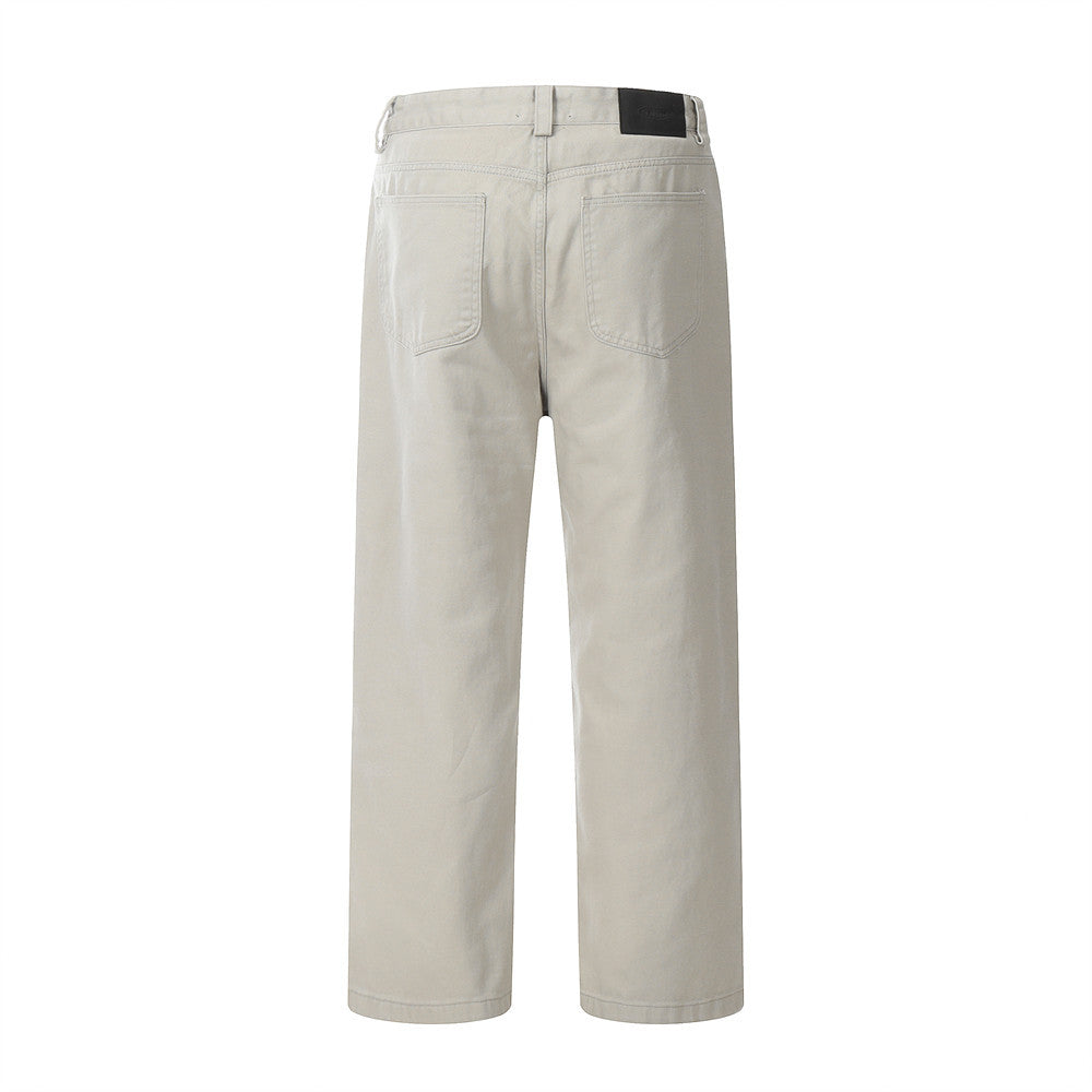 Trendy Brand Jeans Men's American Style Casual Simple Solid Color Straight Pants Loose All-match Wide Leg Pants