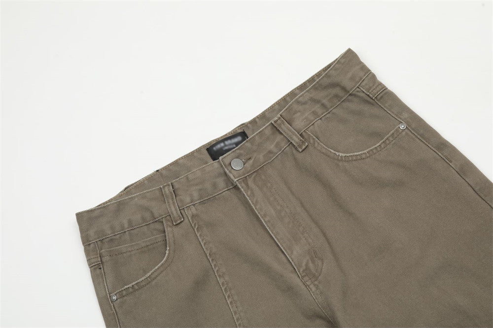 Washed Jeans Men's American Style Loose Casual Straight Pants Street Tide Stitching Split Deconstructed Wide Pants