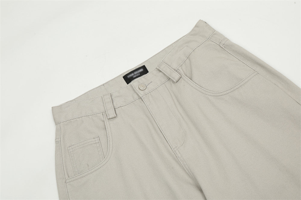 Trendy Brand Jeans Men's American Style Casual Simple Solid Color Straight Pants Loose All-match Wide Leg Pants
