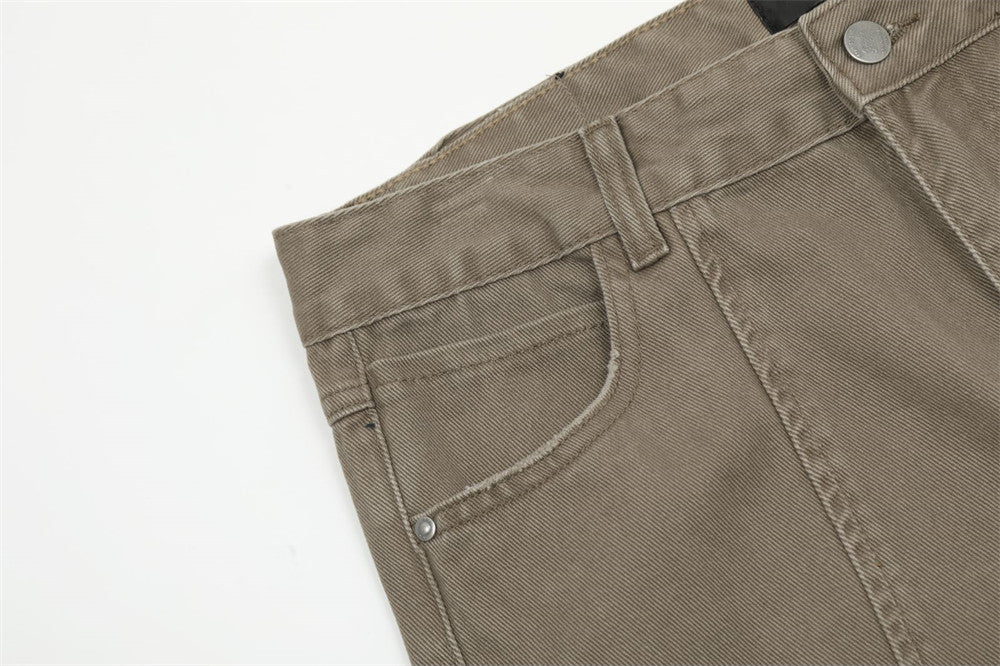Washed Jeans Men's American Style Loose Casual Straight Pants Street Tide Stitching Split Deconstructed Wide Pants