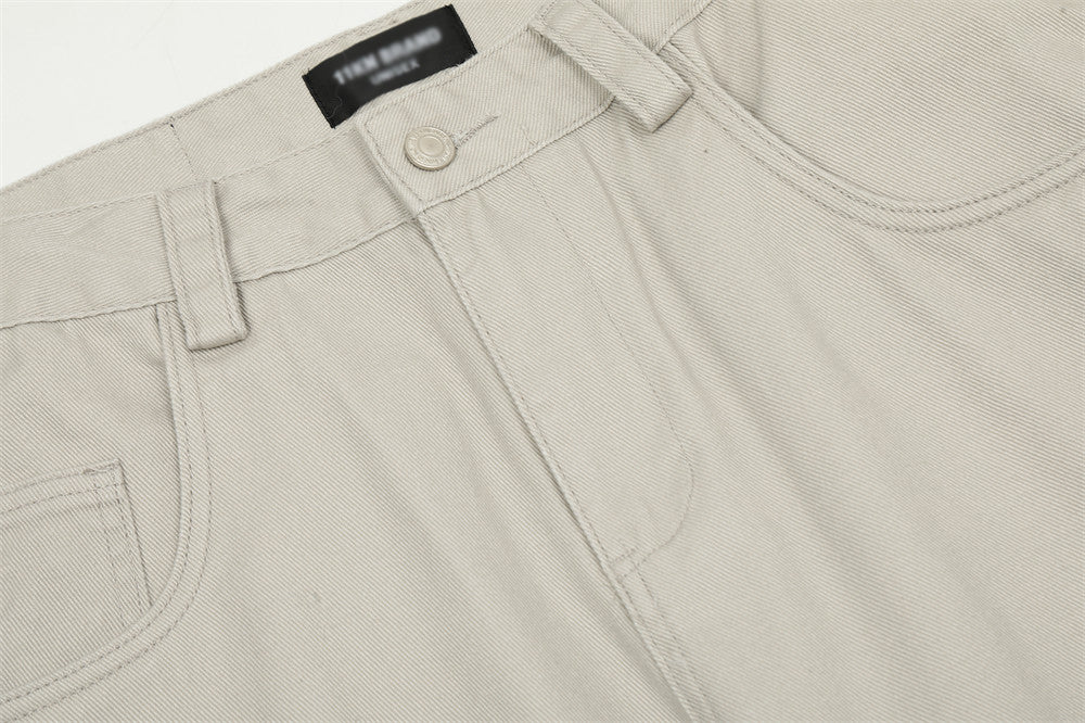 Trendy Brand Jeans Men's American Style Casual Simple Solid Color Straight Pants Loose All-match Wide Leg Pants
