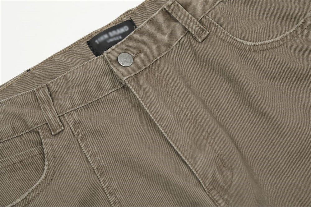Washed Jeans Men's American Style Loose Casual Straight Pants Street Tide Stitching Split Deconstructed Wide Pants