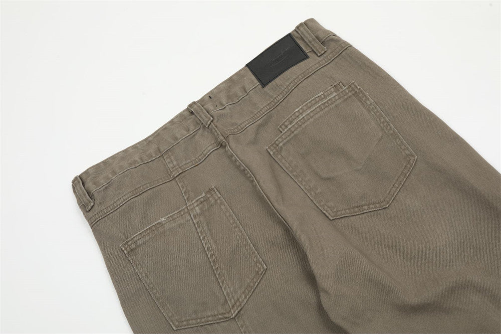 Washed Jeans Men's American Style Loose Casual Straight Pants Street Tide Stitching Split Deconstructed Wide Pants