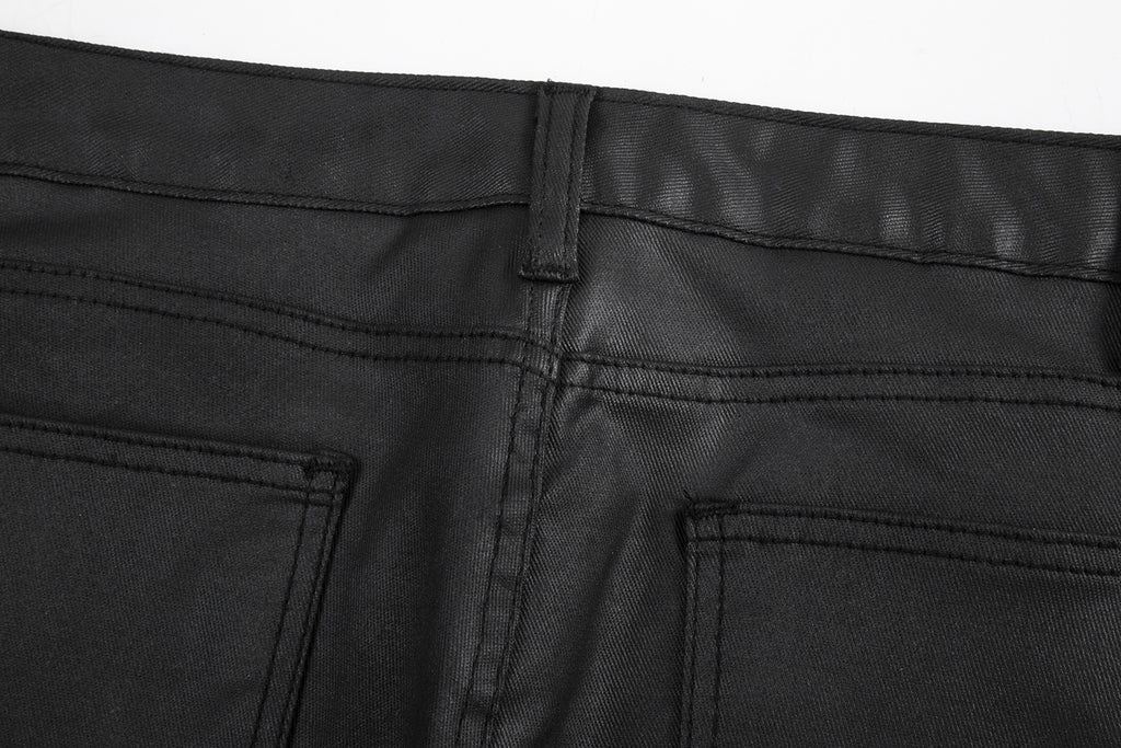 Bright Brushed Wax Coated Micro-La Casual Trousers Men's High Street Trendy American Solid Color Loose Horn Pants