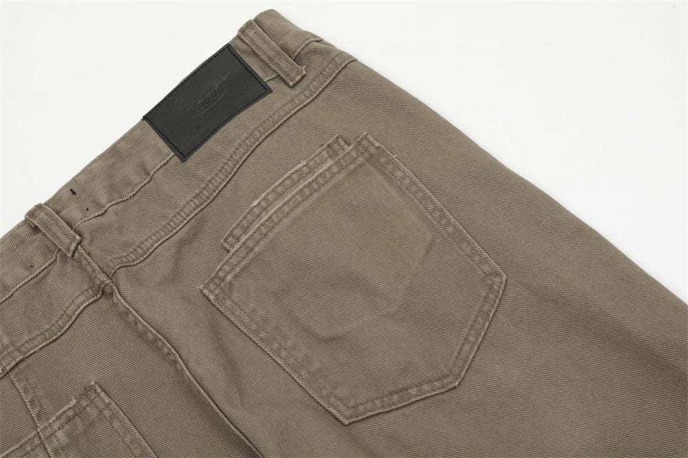 Washed Jeans Men's American Style Loose Casual Straight Pants Street Tide Stitching Split Deconstructed Wide Pants