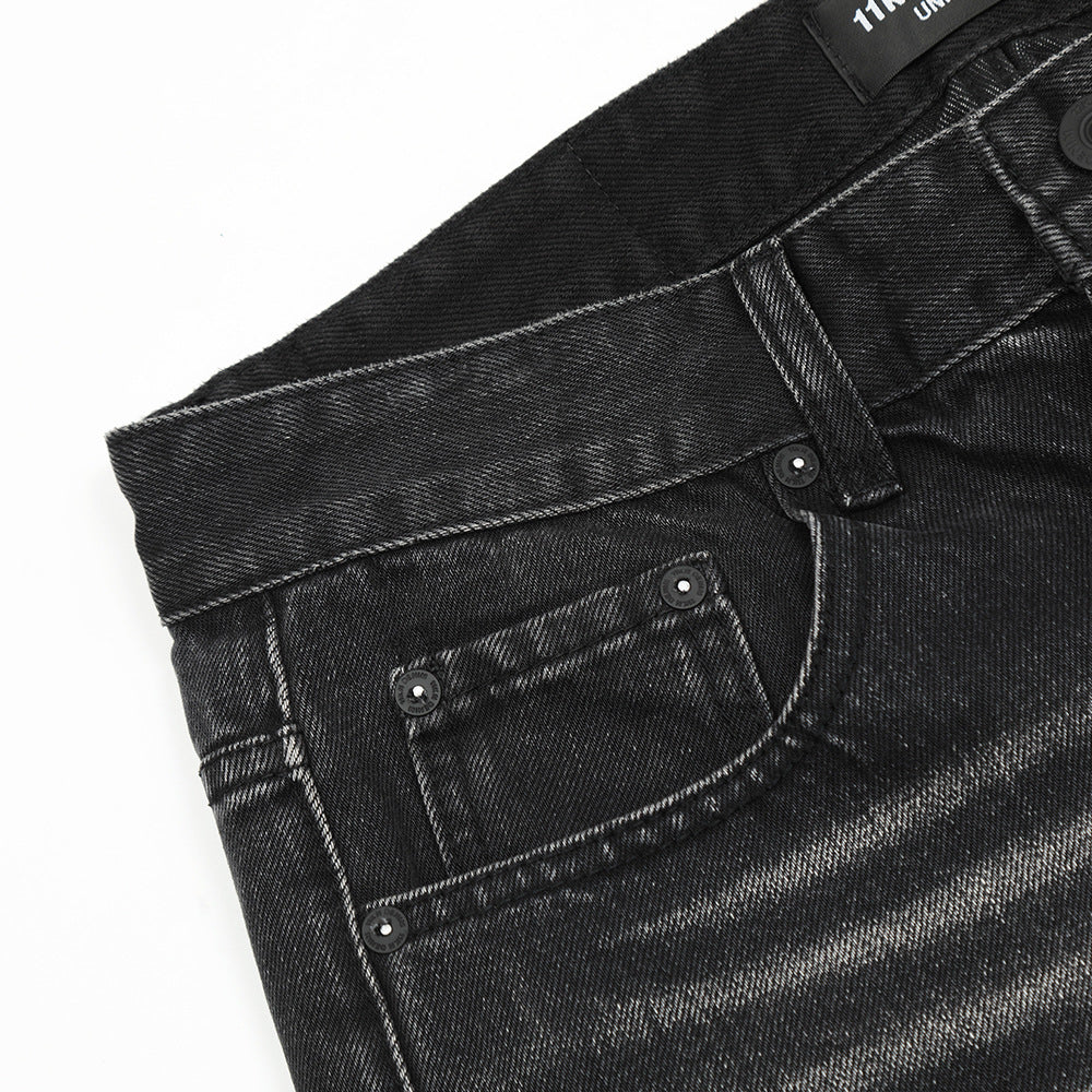 American Style High Street Rap Dressed Denim Pants Men's Loose Niche Washed Indentation Denim Straight Pants Trendy Brand