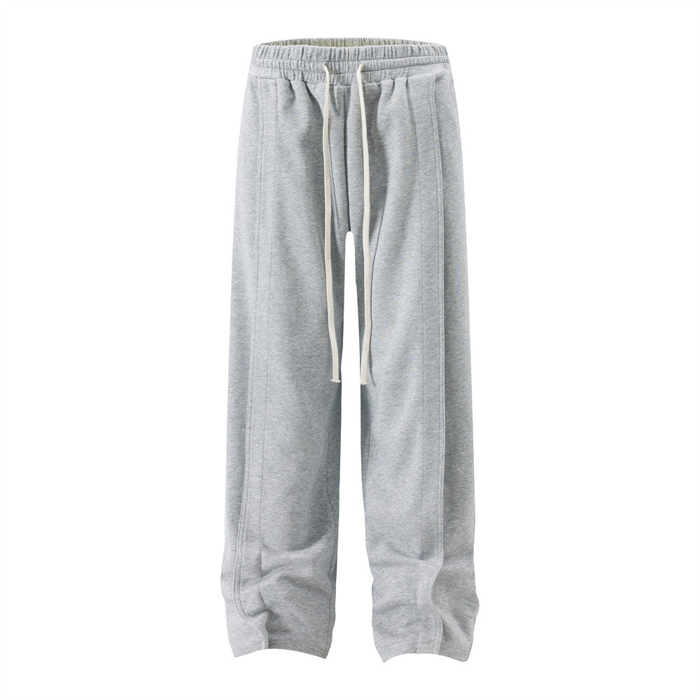 Solid Color Straight Long Wei Pants Men's Trendy Brand American Style Loose Casual Sports Pants With Elasticized Waist And Wide Legs