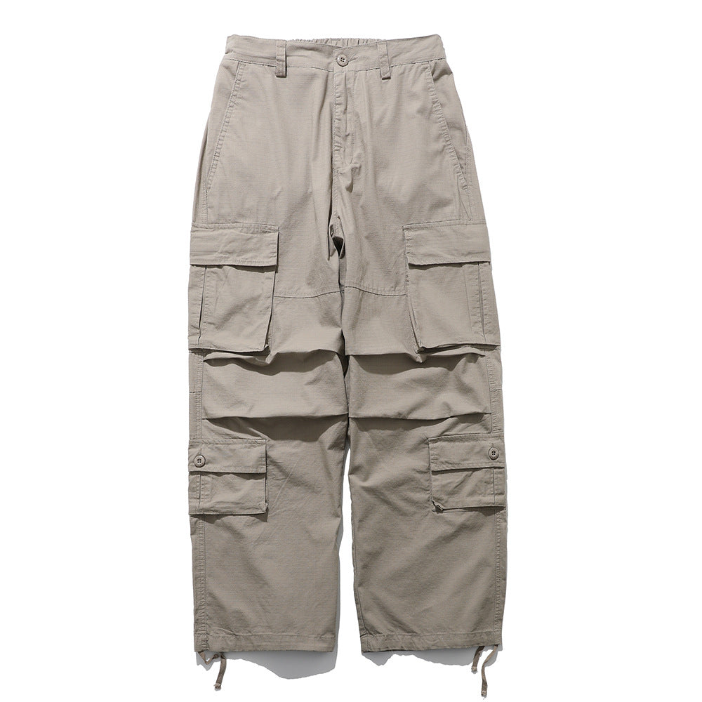 Functional Pocket Workwear Casual Pants Men's Loose Wide Leg Pants Pleated Paratroopers Drawstring Sports Pants High Street Trendy